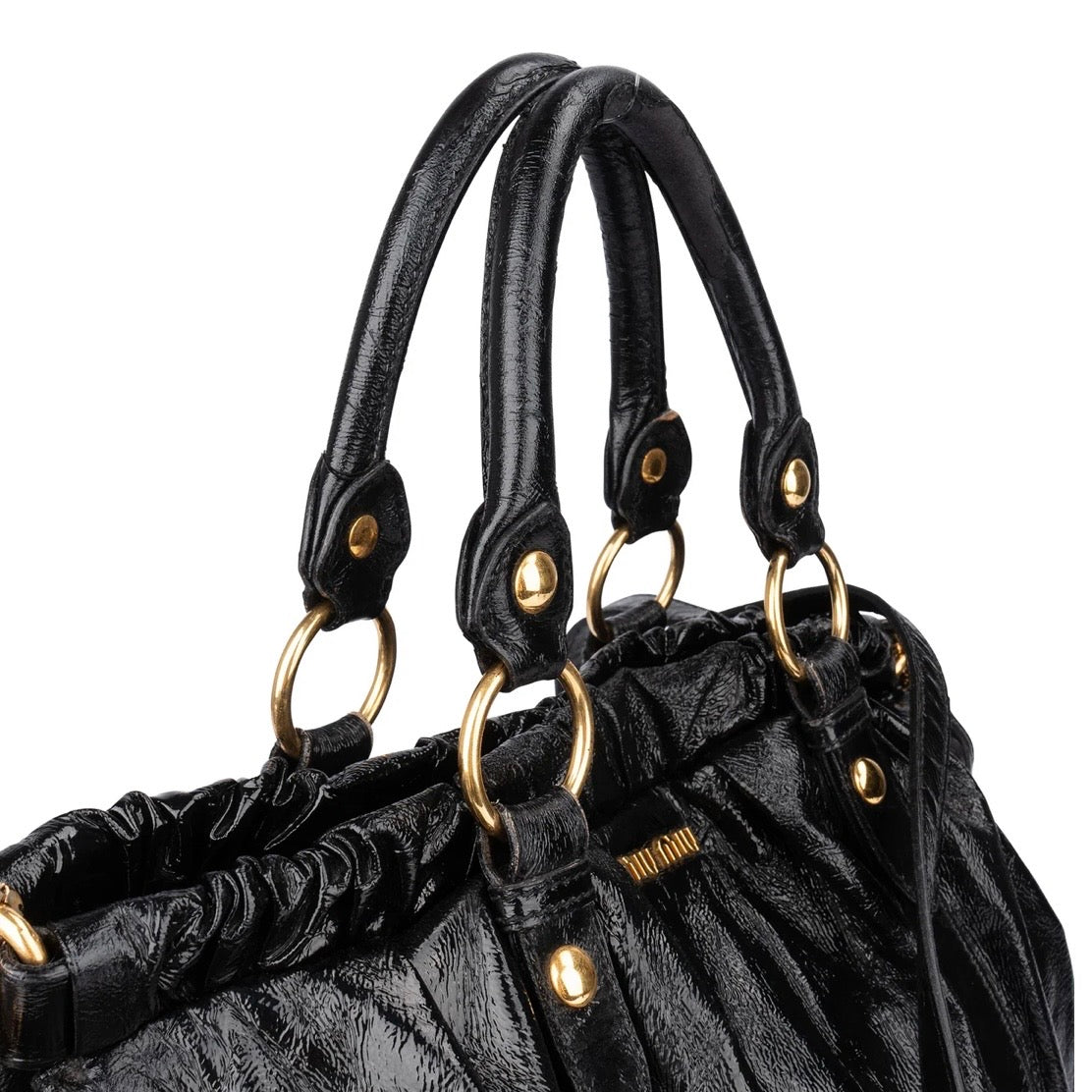 Miu Miu Black Patent Leather City Handbag