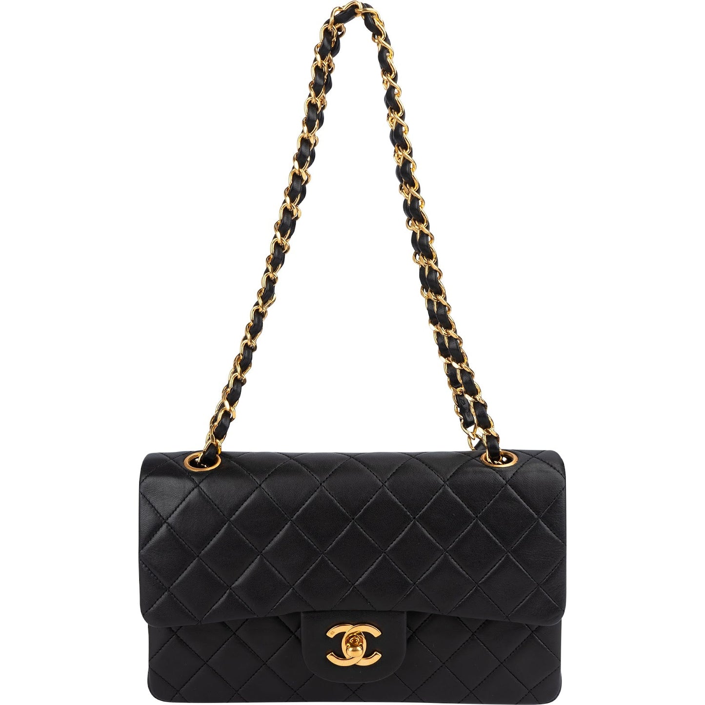 Chanel Quilted Lambskin 24K Gold Small Double Flap Shoulder Bag