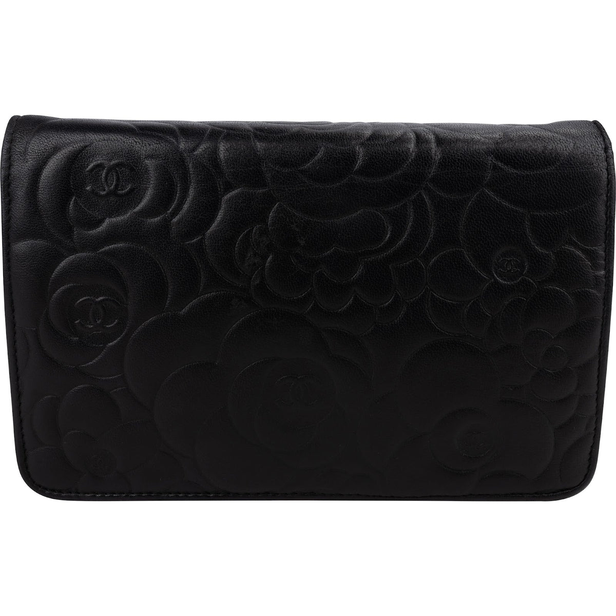 Chanel Camellia Embossed Lambskin Wallet On Chain Crossbody Bag
