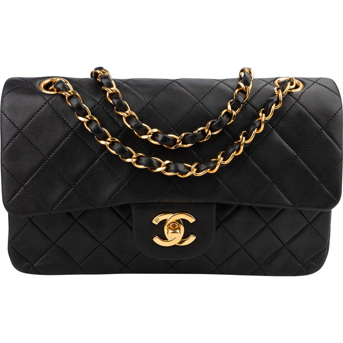 Chanel Quilted Lambskin 24K Gold Small Double Flap Shoulder Bag