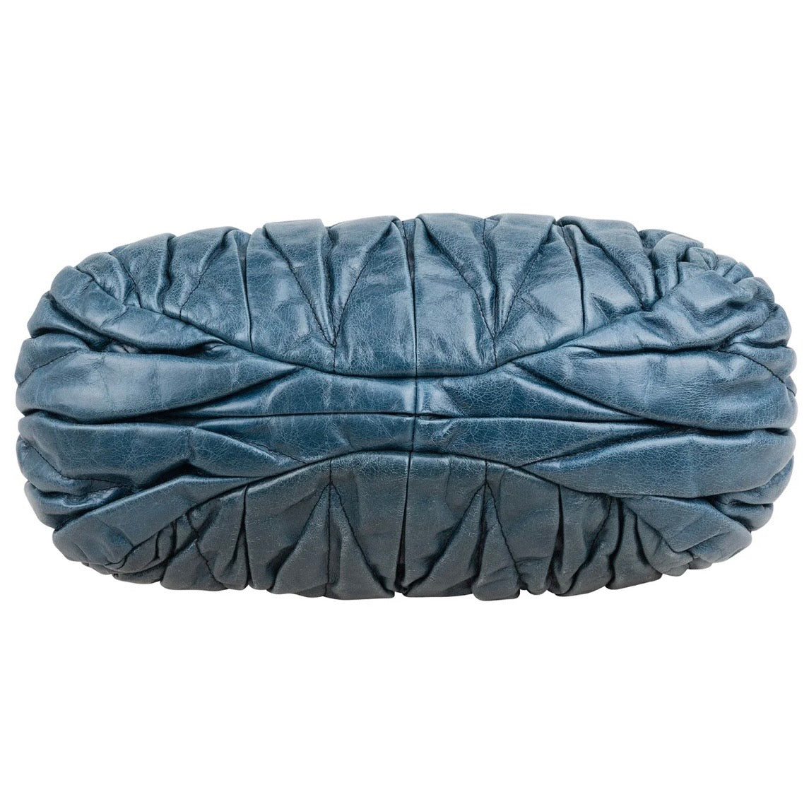 Miu Miu Blue Leather Vitello Lux Pleated Handbag
