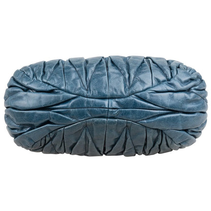 Miu Miu Blue Leather Vitello Lux Pleated Handbag