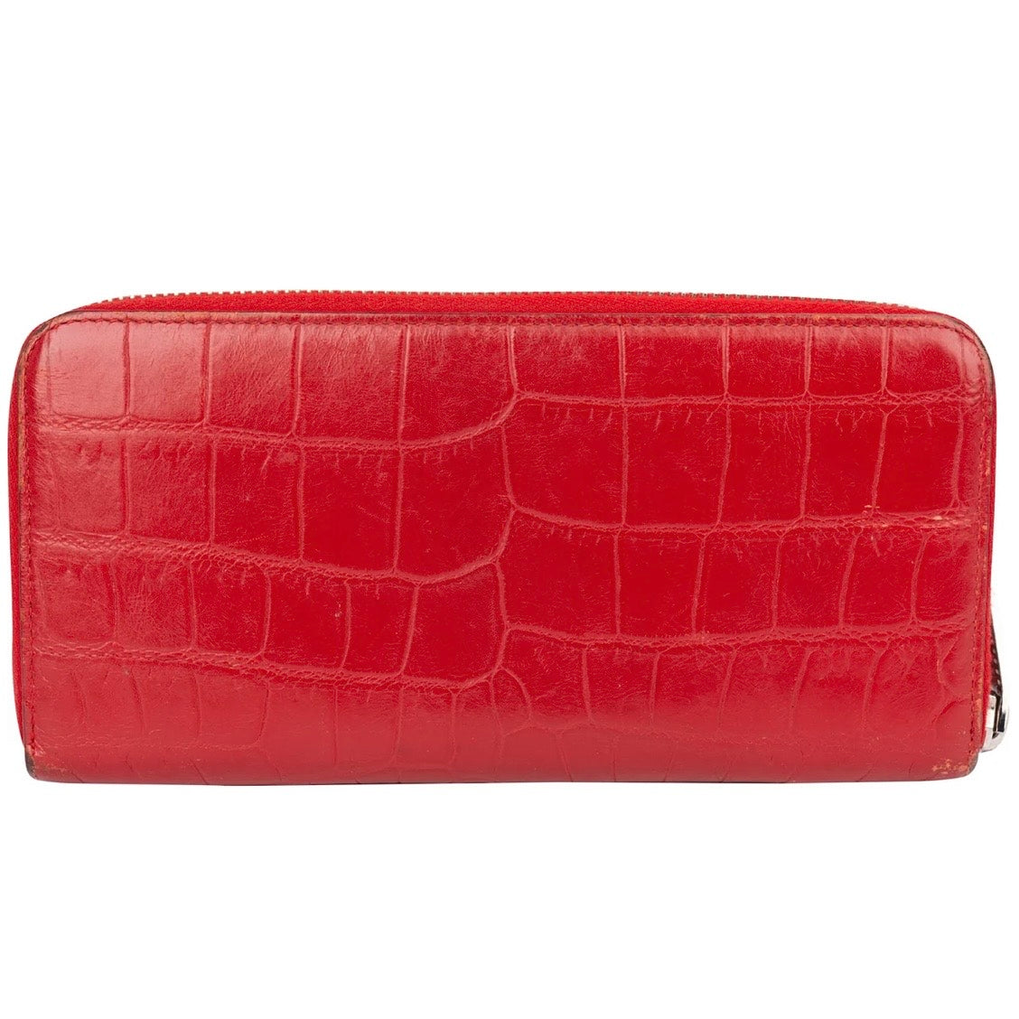 Yves Saint Laurent Croc-Embossed Leather Monogram Zip Around Wallet