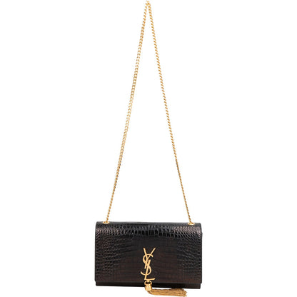Saint Laurent Croc-Embossed Leather Kate Tassel Chain Crossbody Bag
