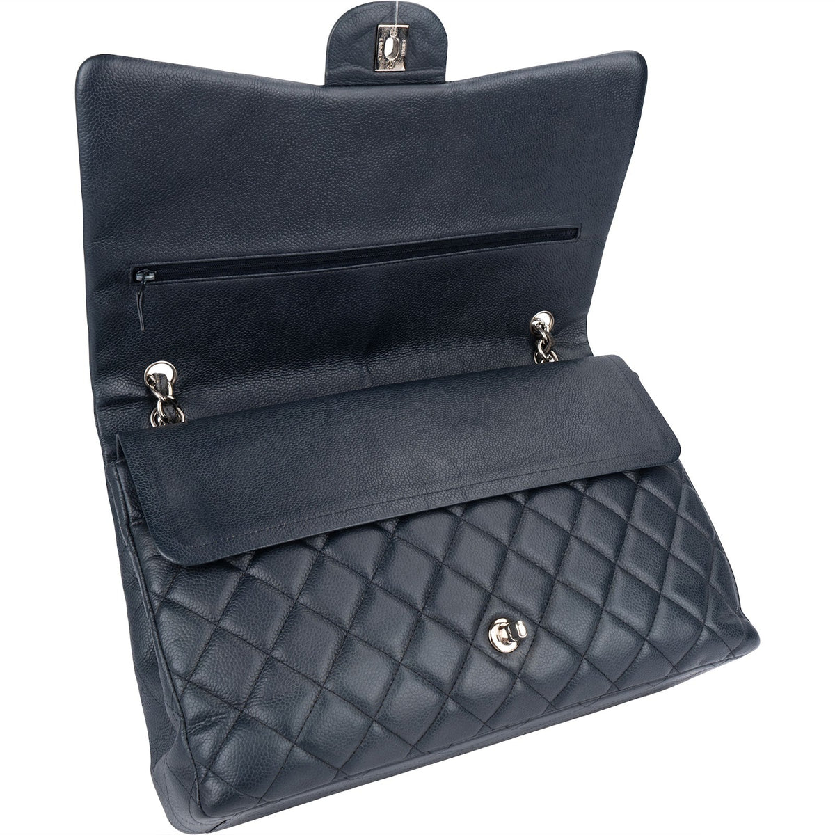 Chanel Navy Qulited Caviar Leather Maxi Double Flap Crossbody Bag