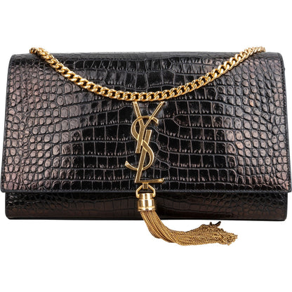 Saint Laurent Croc-Embossed Leather Kate Tassel Chain Crossbody Bag