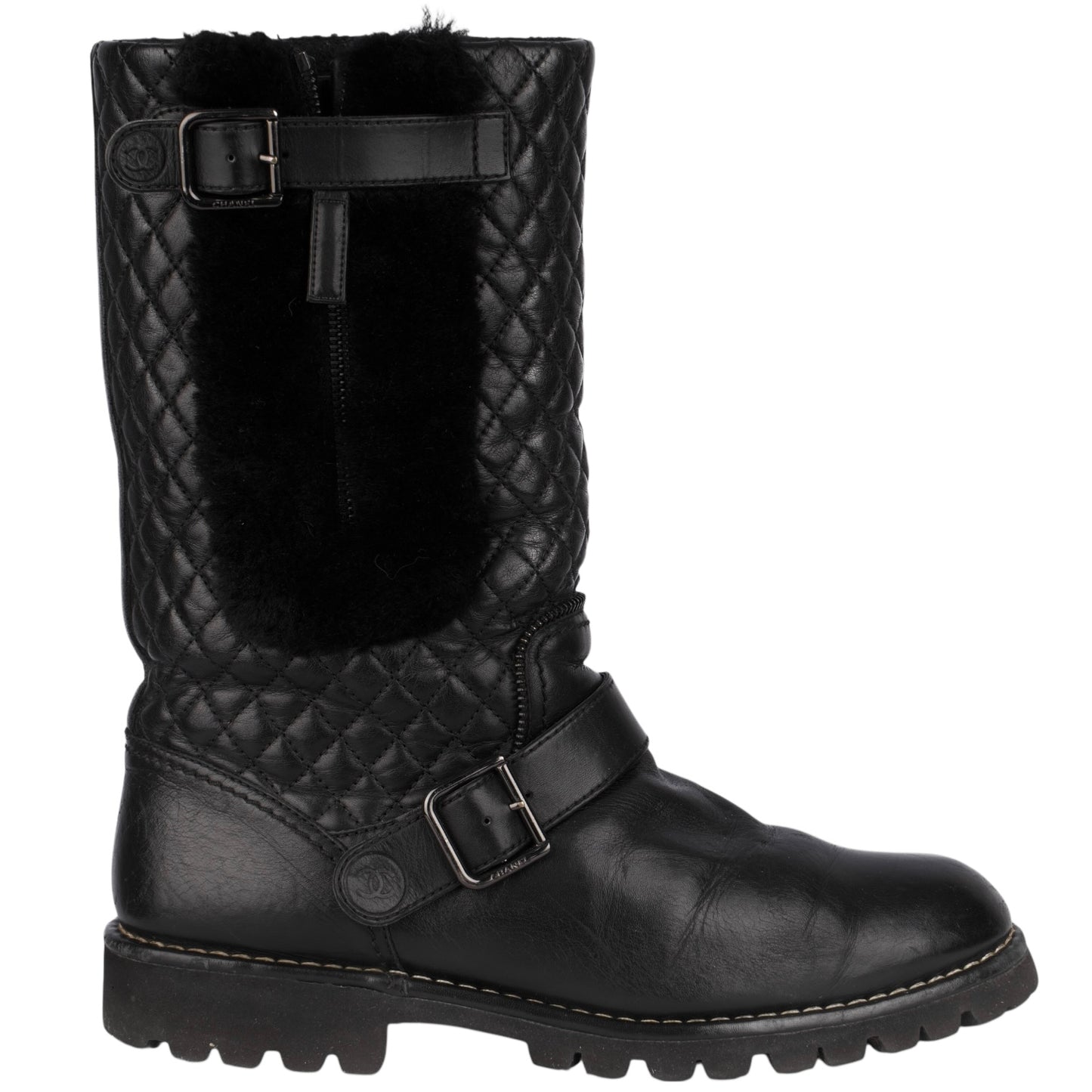 Chanel Quilted Leather Boots Shearling Black (39,5)
