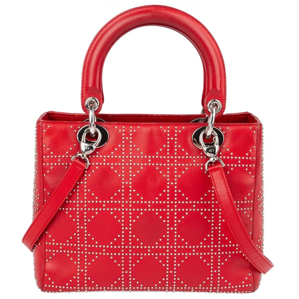 Christiann Dior Studded Cannage Lambskin Lady Dior Handbag
