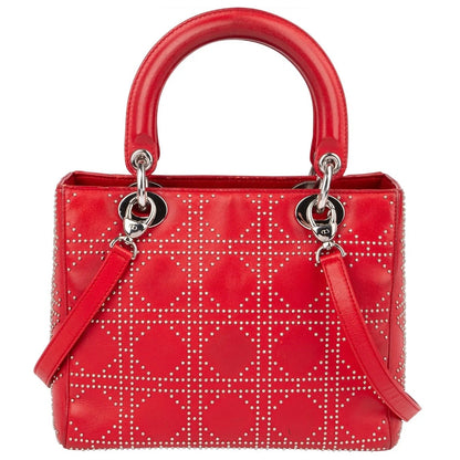 Christiann Dior Studded Cannage Lambskin Lady Dior Handbag