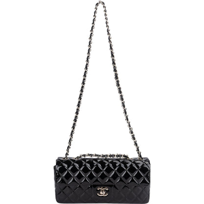 Chanel Quilted Patent Leather East West Single Flap Shoulder Bag
