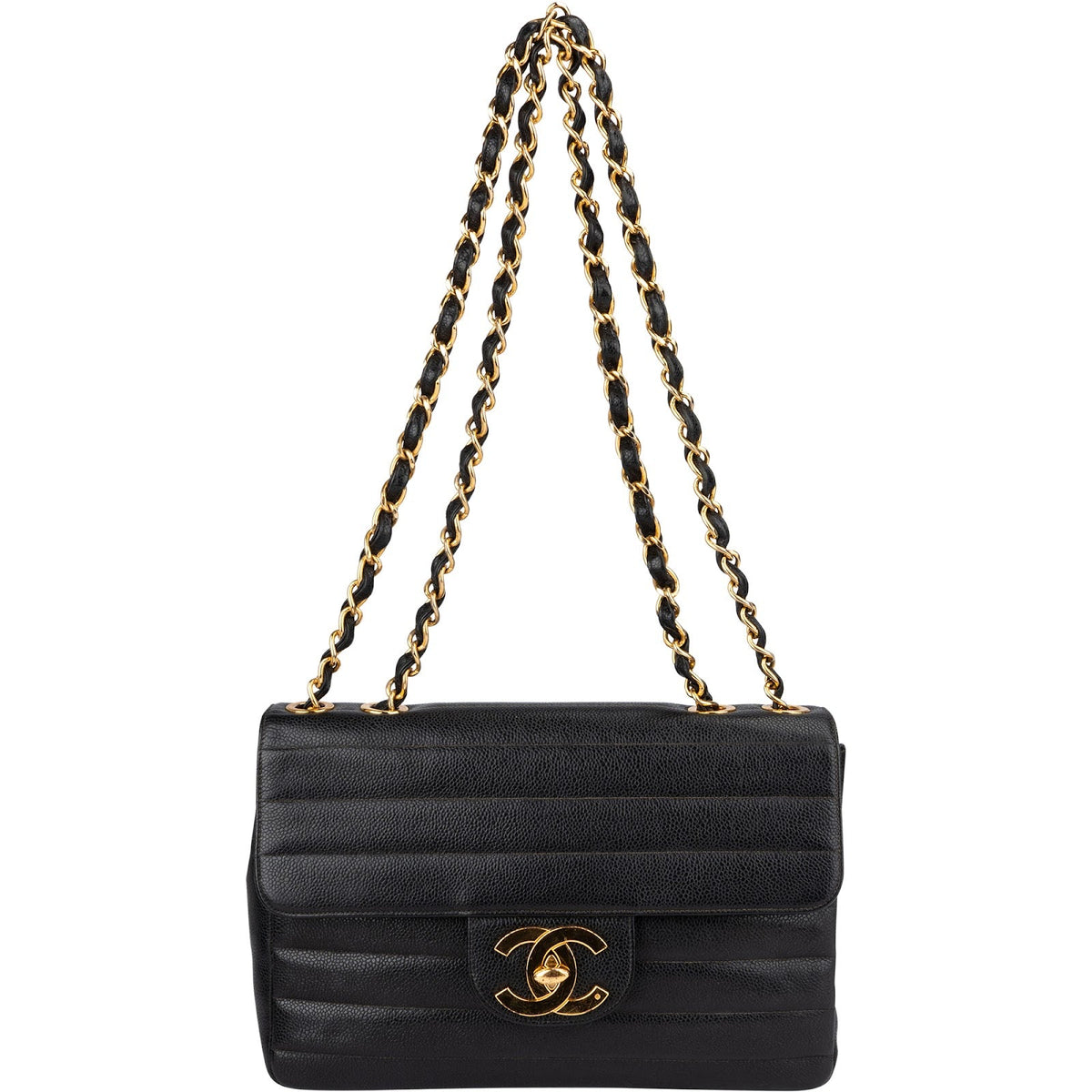 Chanel Horizontal Quilted Caviar Leather Jumbo 24K Gold Single Flap Crossbody Bag