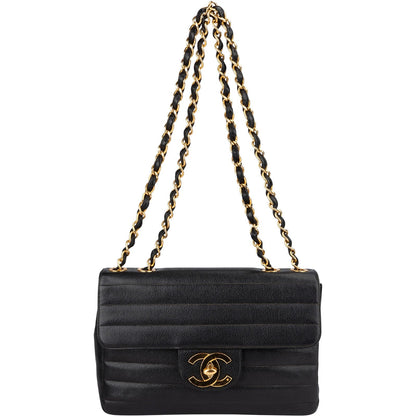 Chanel Horizontal Quilted Caviar Leather Jumbo 24K Gold Single Flap Crossbody Bag