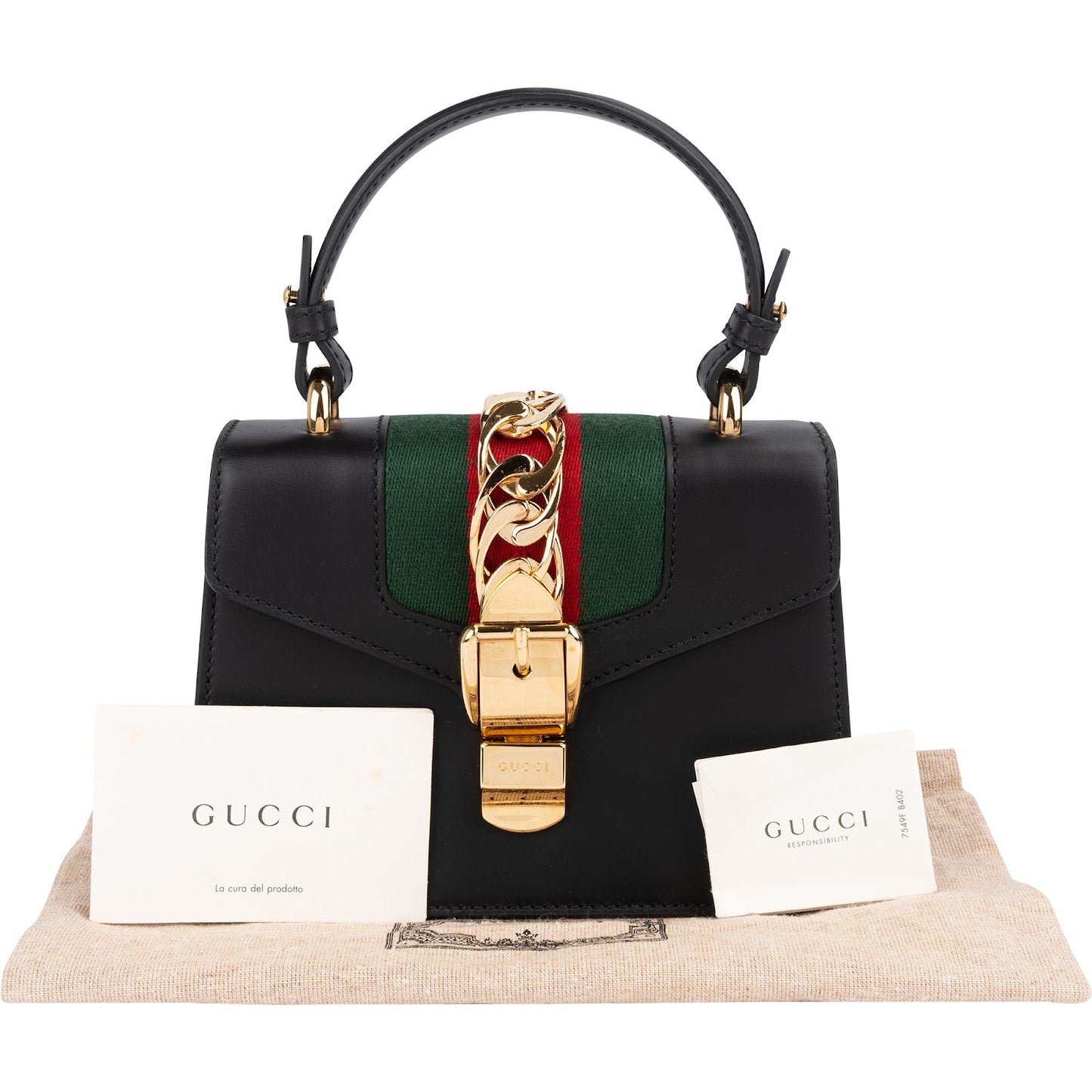 Gucci Black Leather Sylvie Sherry Line Handbag