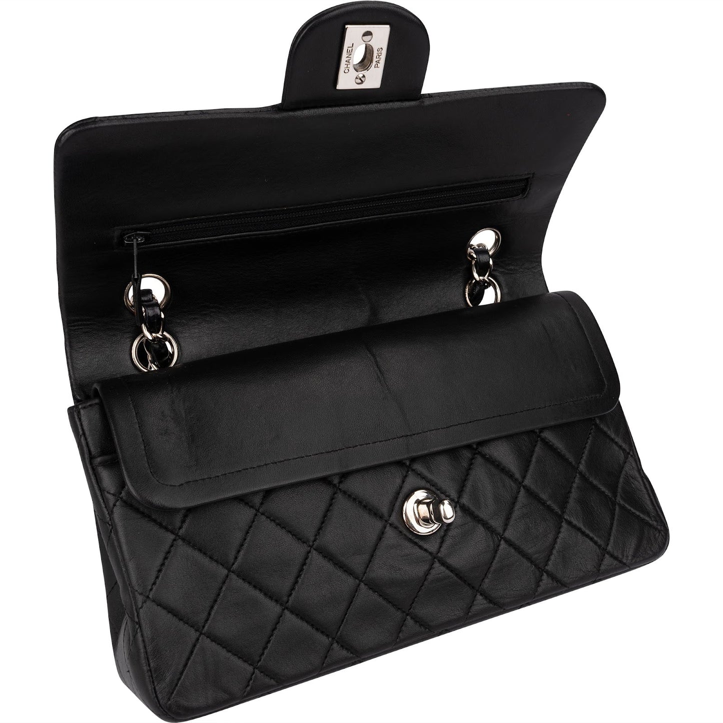 Chanel Quilted Lambskin Palladium Small Double Flap Shoulder Bag