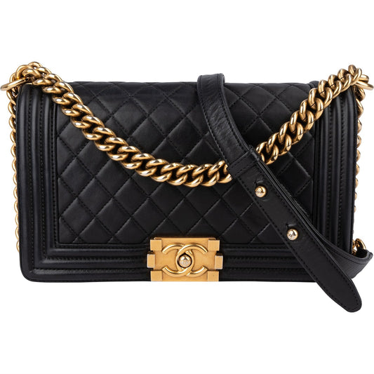 Chanel Quilted Lambskin Boy Single Flap Crossbody Bag