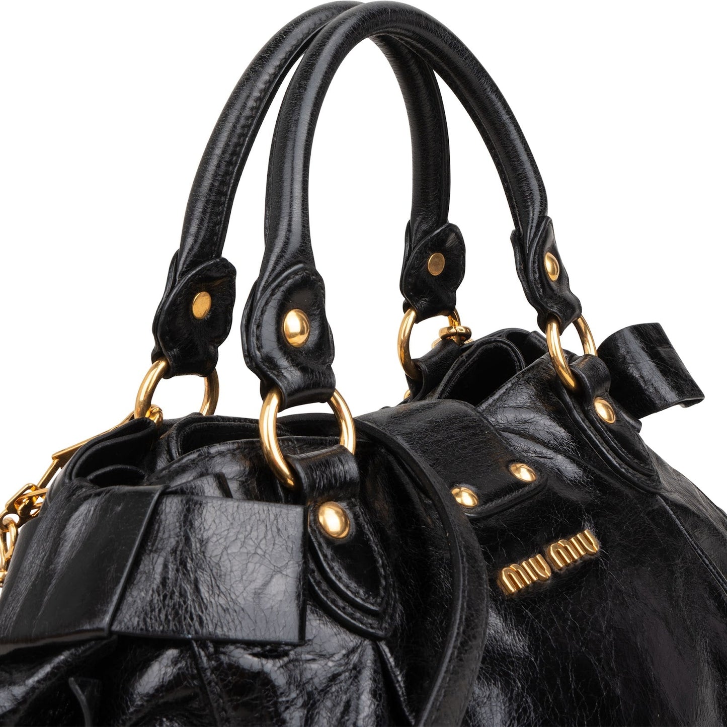 Miu Miu Vitello Shine Leather Bow Bauletto Handbag