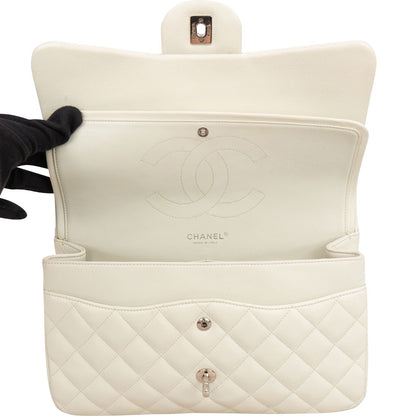 Chanel Quilted Caviar Leather Palladium Jumbo Double Flap Crossbody Bag