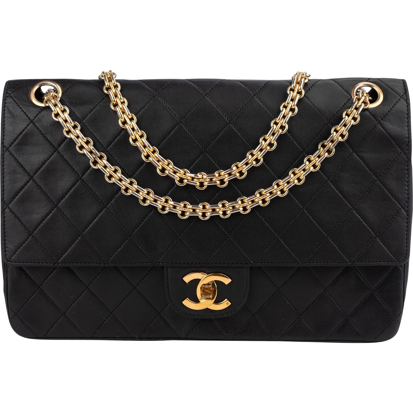 Chanel Quilted Lambskin 24K Gold Double Flap Shoulder Bag