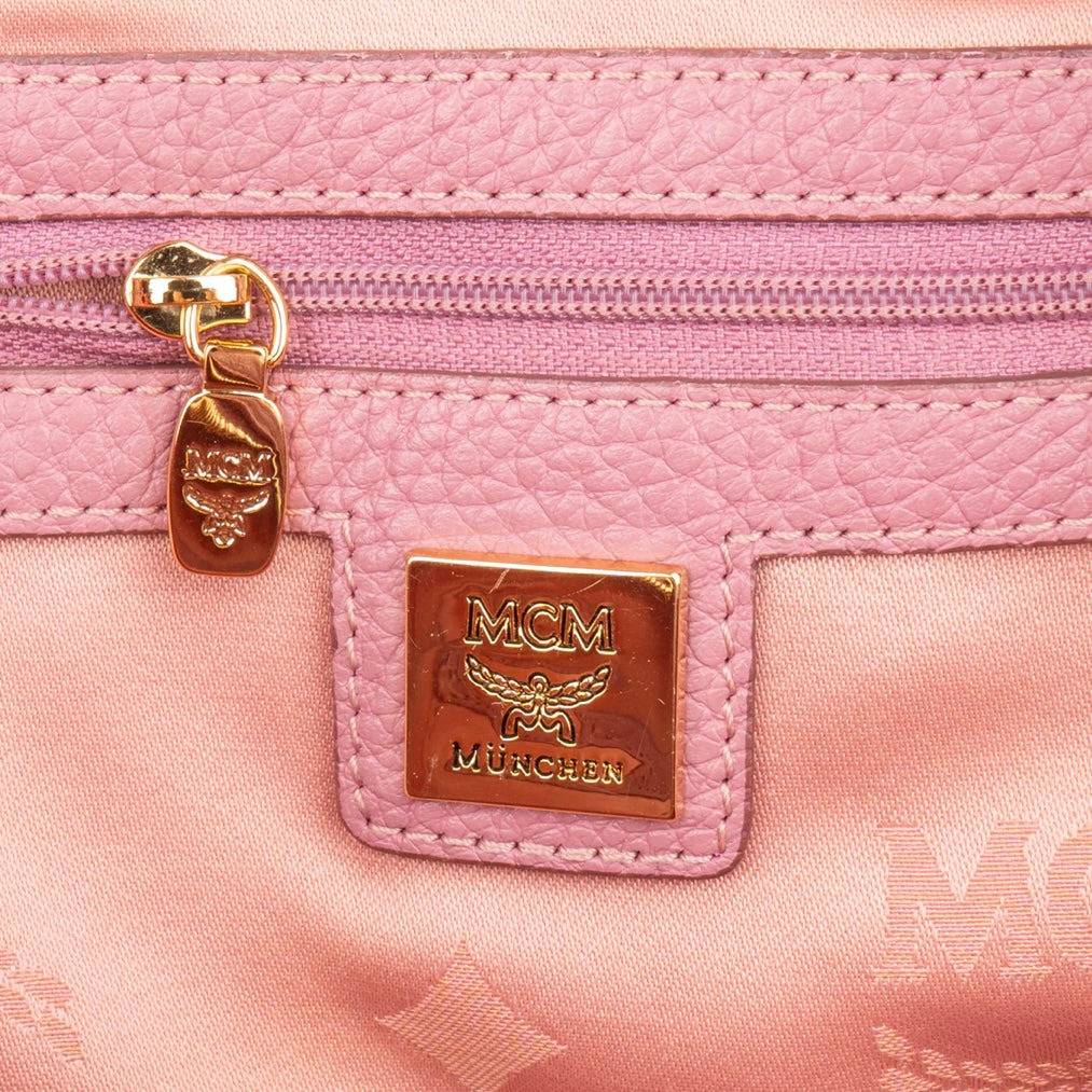 MCM Pebbled Leather Essential Studded Boston Handbag