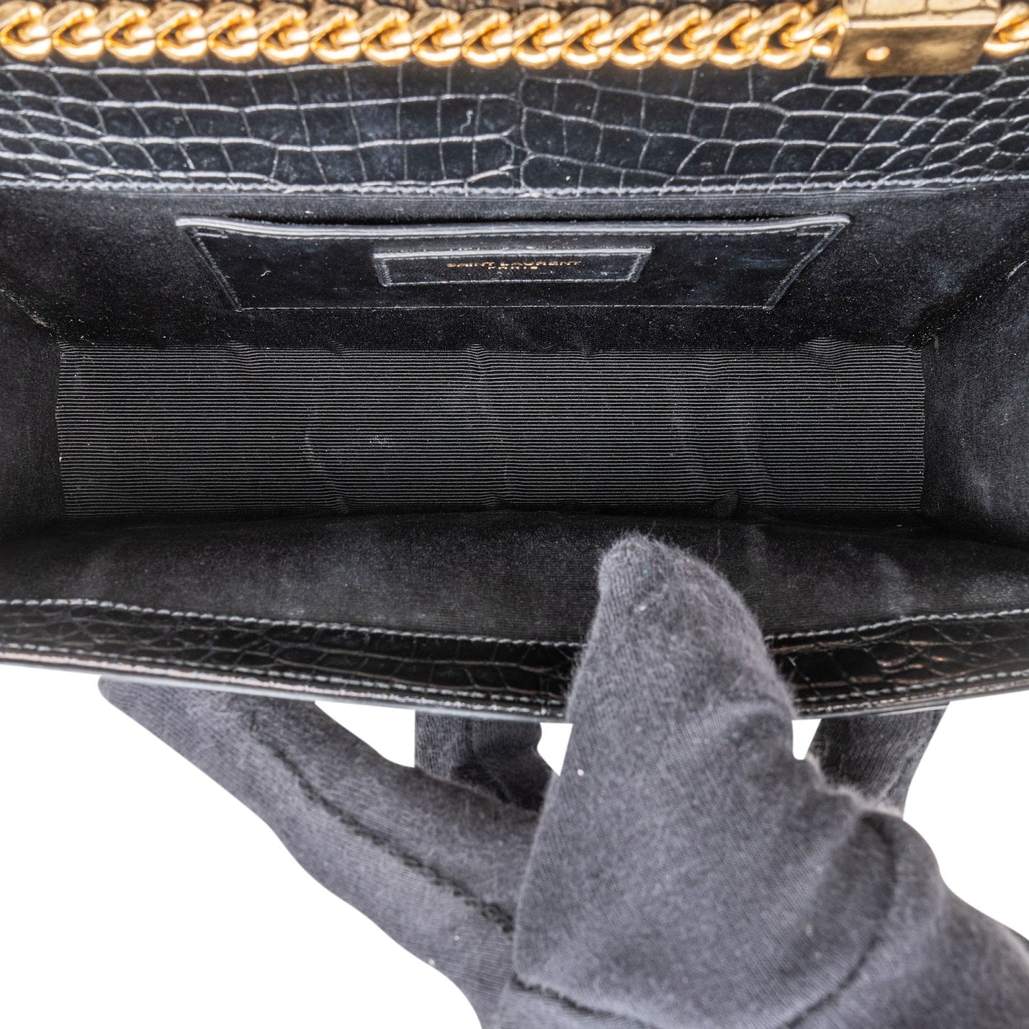 Saint Laurent Croc-Embossed Leather Kate Tassel Chain Crossbody Bag