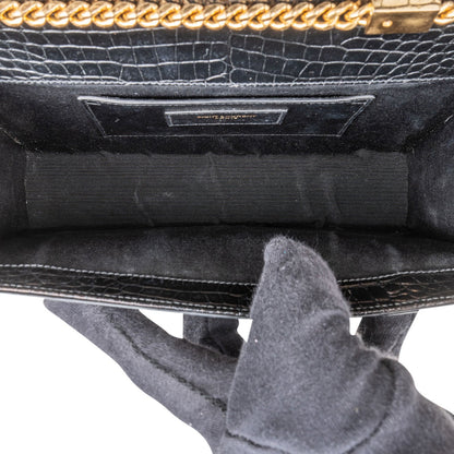Saint Laurent Croc-Embossed Leather Kate Tassel Chain Crossbody Bag