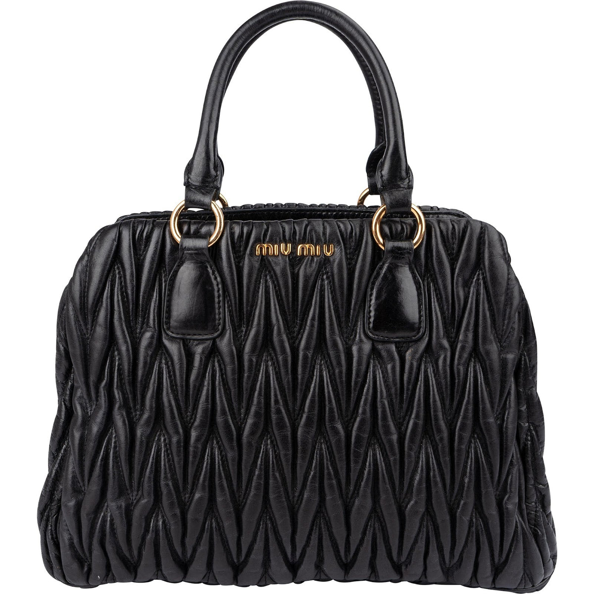 Miu Miu Black Matelassé Nappa Leather Top-Handle Handbag