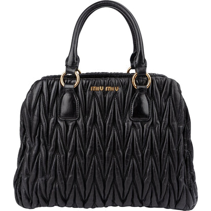 Miu Miu Black Matelassé Nappa Leather Top-Handle Handbag