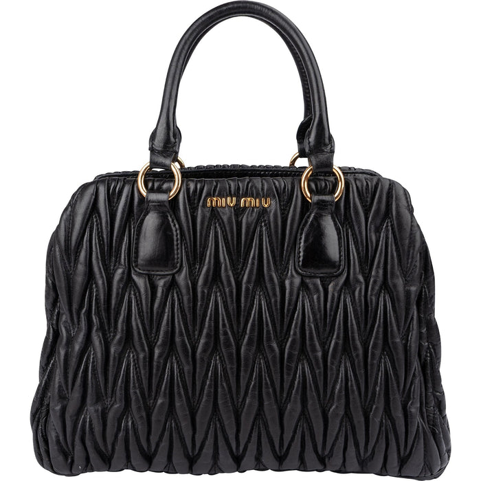 Miu Miu Black Matelassé Nappa Leather Top-Handle Handbag