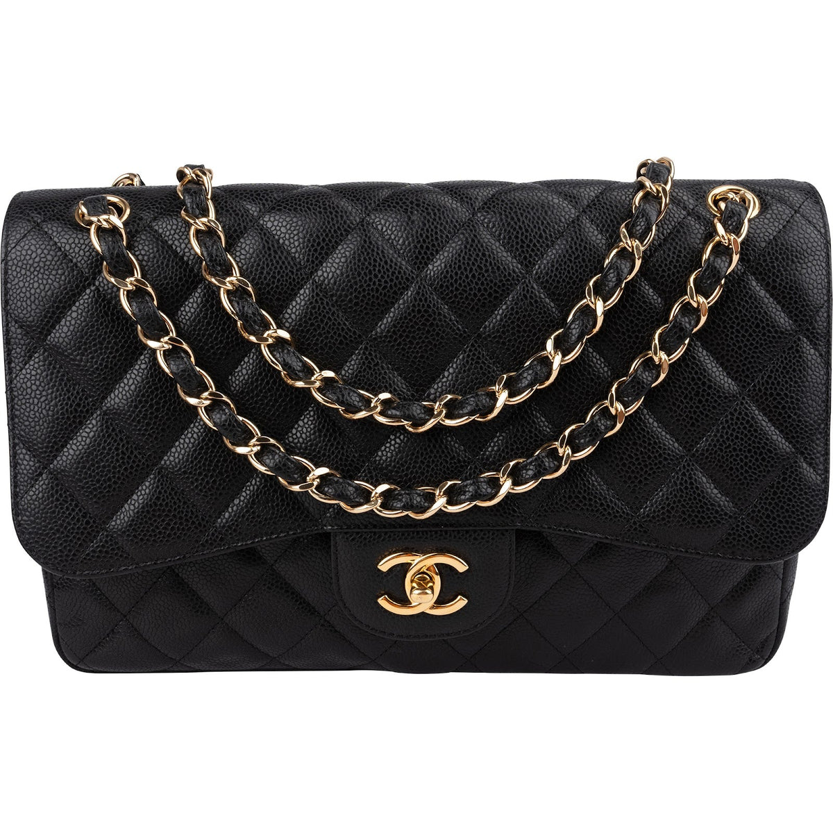 Chanel Quilted Caviar Leather Jumbo Double Flap Crossbody Bag