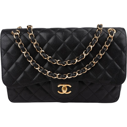 Chanel Quilted Caviar Leather Jumbo Double Flap Crossbody Bag