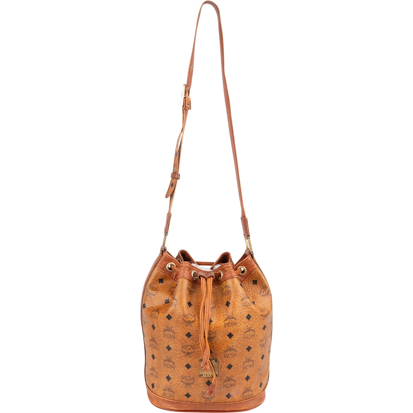 MCM Monogram Visetos Drawstring Bucket Crossbody Bag