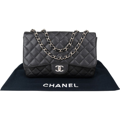 Chanel Quilted Caviar Leather Jumbo Single Flap Crossbody Bag