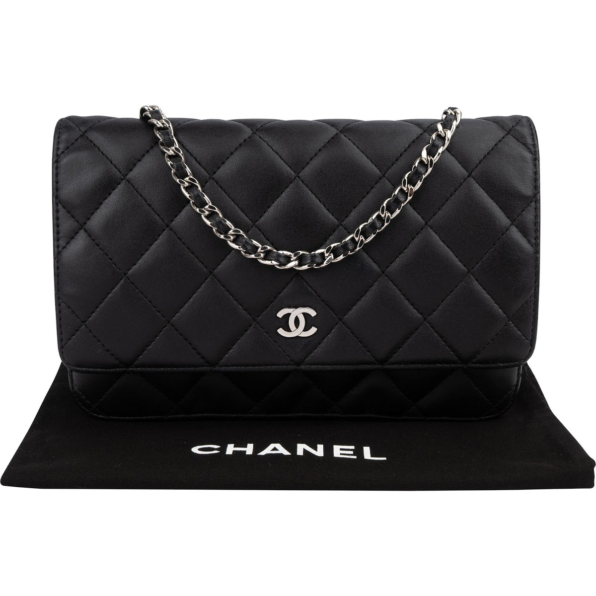 Chanel Quilted Lambskin Palladium Wallet On Chain Crossbody Bag