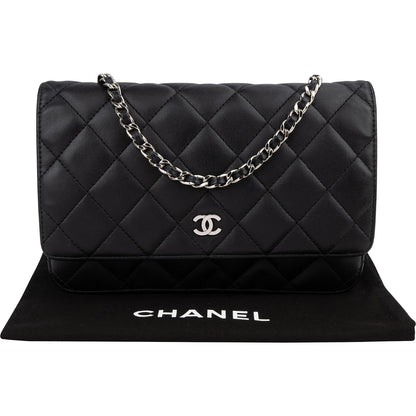 Chanel Quilted Lambskin Palladium Wallet On Chain Crossbody Bag