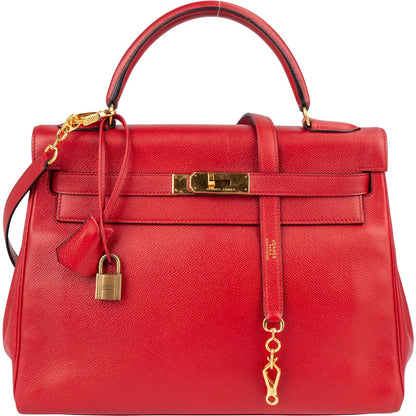 Hermès Rouge Courchevel Leather Kelly 32 Handbag