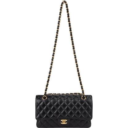 Chanel Quilted Caviar Leather Gold Medium Double Flap Crossbody Bag