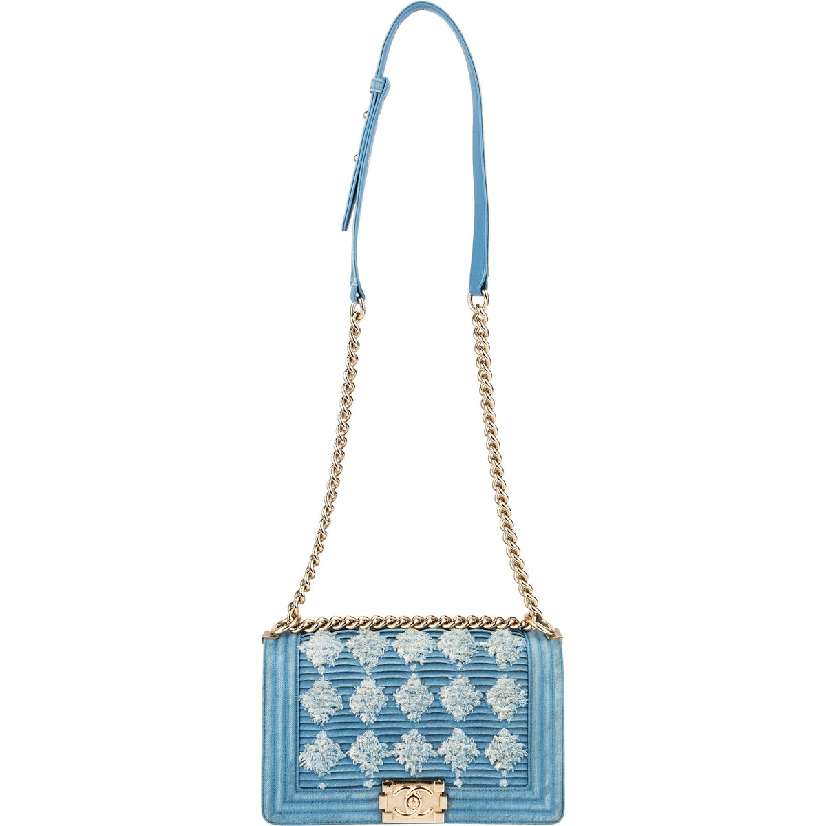 Chanel Distressed Denim Medium Boy Single Flap Crossbody Bag