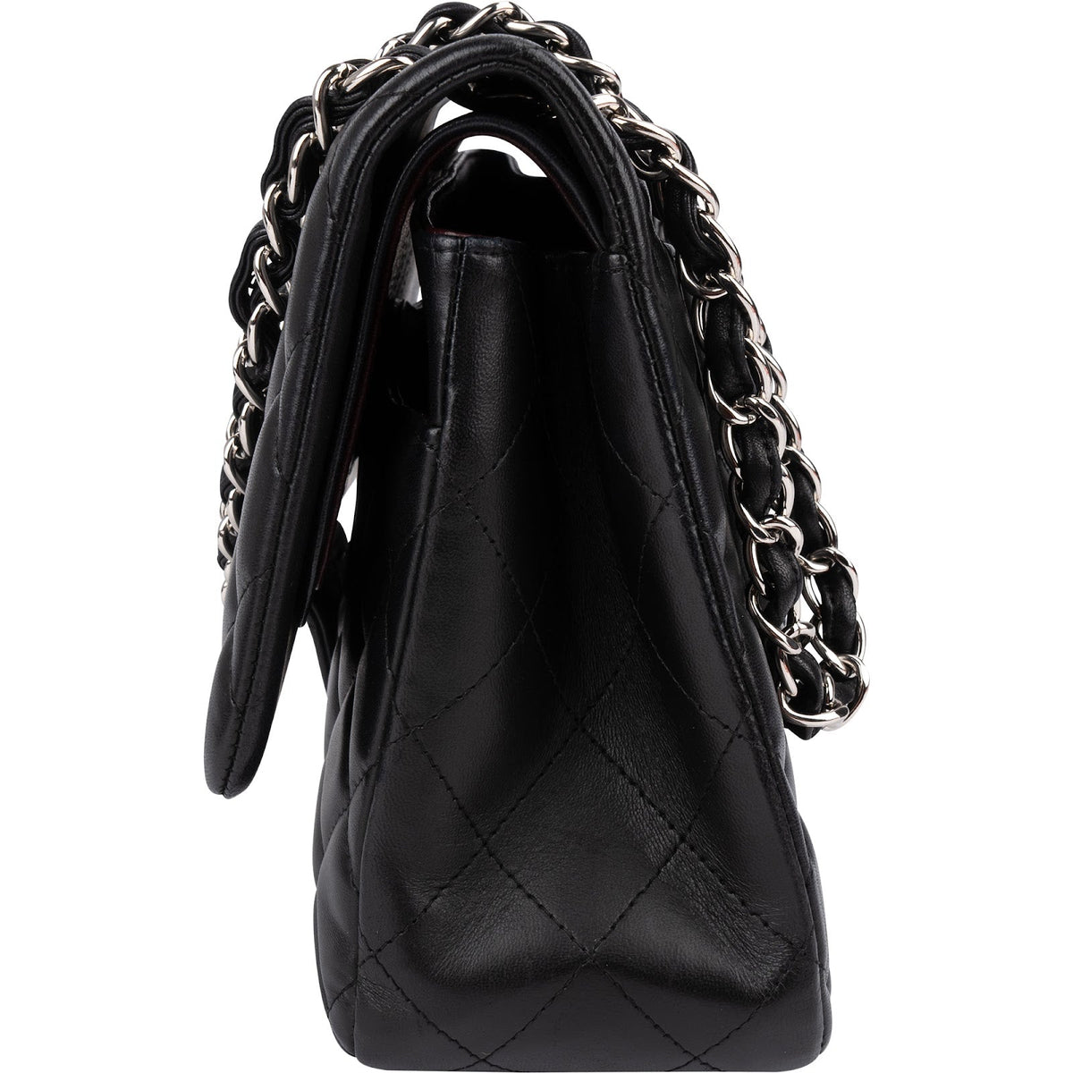 Chanel Quilted Lambskin Palladium Jumbo Double Flap Crossbody Bag