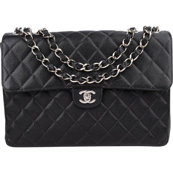 Chanel Quilted Caviar Leather Jumbo Single Flap Crossbody Bag
