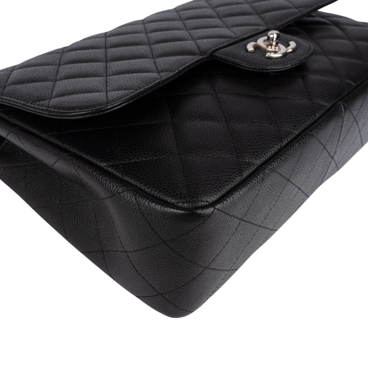 Chanel Quilted Caviar Leather Palladium Jumbo Singe Flap Crossbody Bag