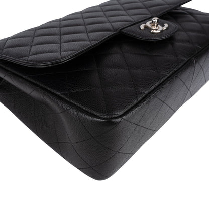Chanel Quilted Caviar Leather Palladium Jumbo Singe Flap Crossbody Bag