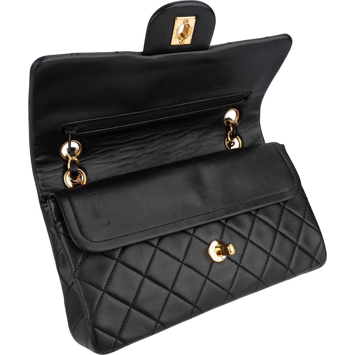 Chanel Quilted Lambskin 24K Gold Small Double Flap Shoulder Bag