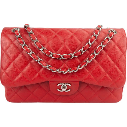 Chanel Quilted Caviar Leather Jumbo Double Flap Crossbody Bag