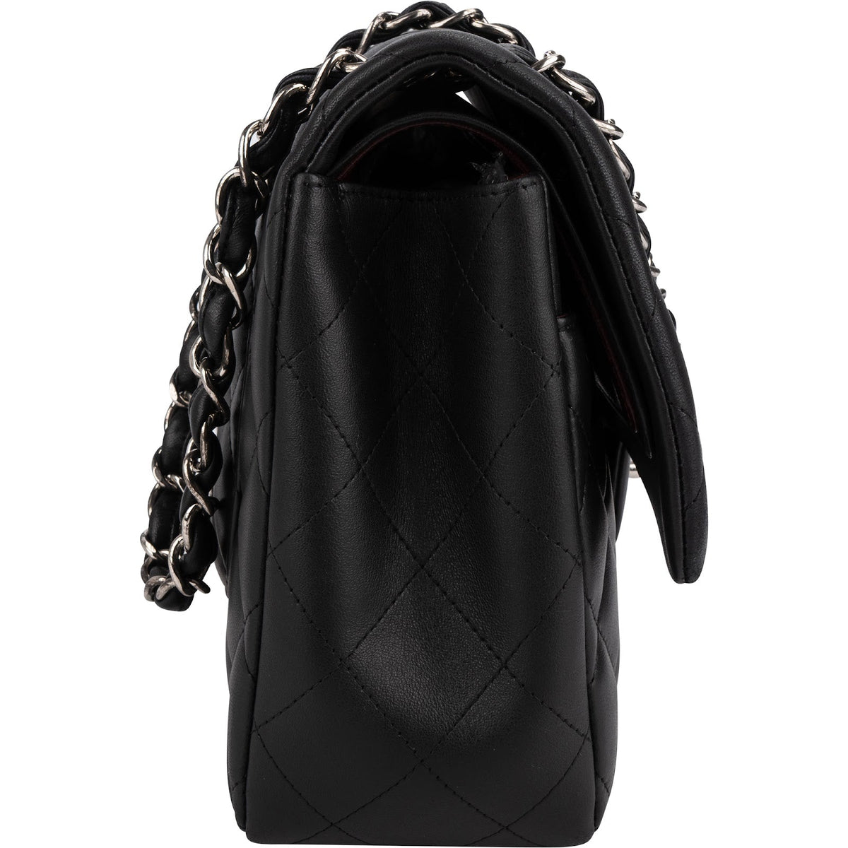 Chanel Quilted Lambskin Palladium Jumbo Double Flap Crossbody Bag