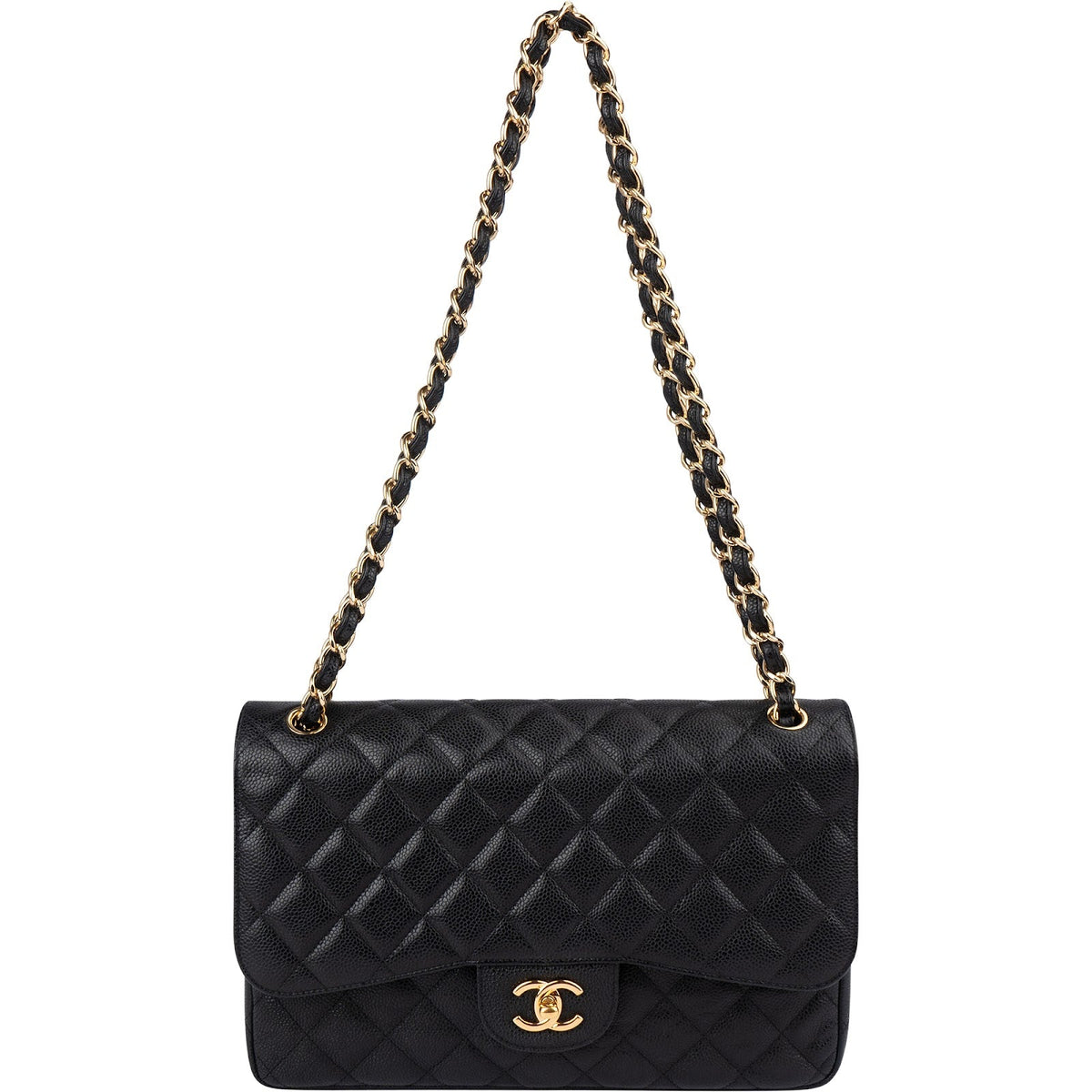 Chanel Quilted Caviar Leather Jumbo Double Flap Crossbody Bag