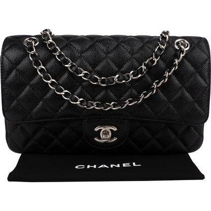 Chanel Quilted Caviar Leather Palladium Medium Double Flap Shoulder Bag