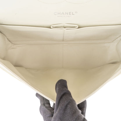 Chanel Quilted Caviar Leather Palladium Jumbo Double Flap Crossbody Bag