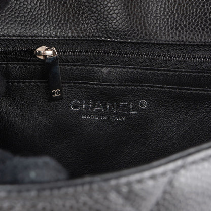 Chanel Quilted Caviar Leather Palladium Jumbo Singe Flap Crossbody Bag