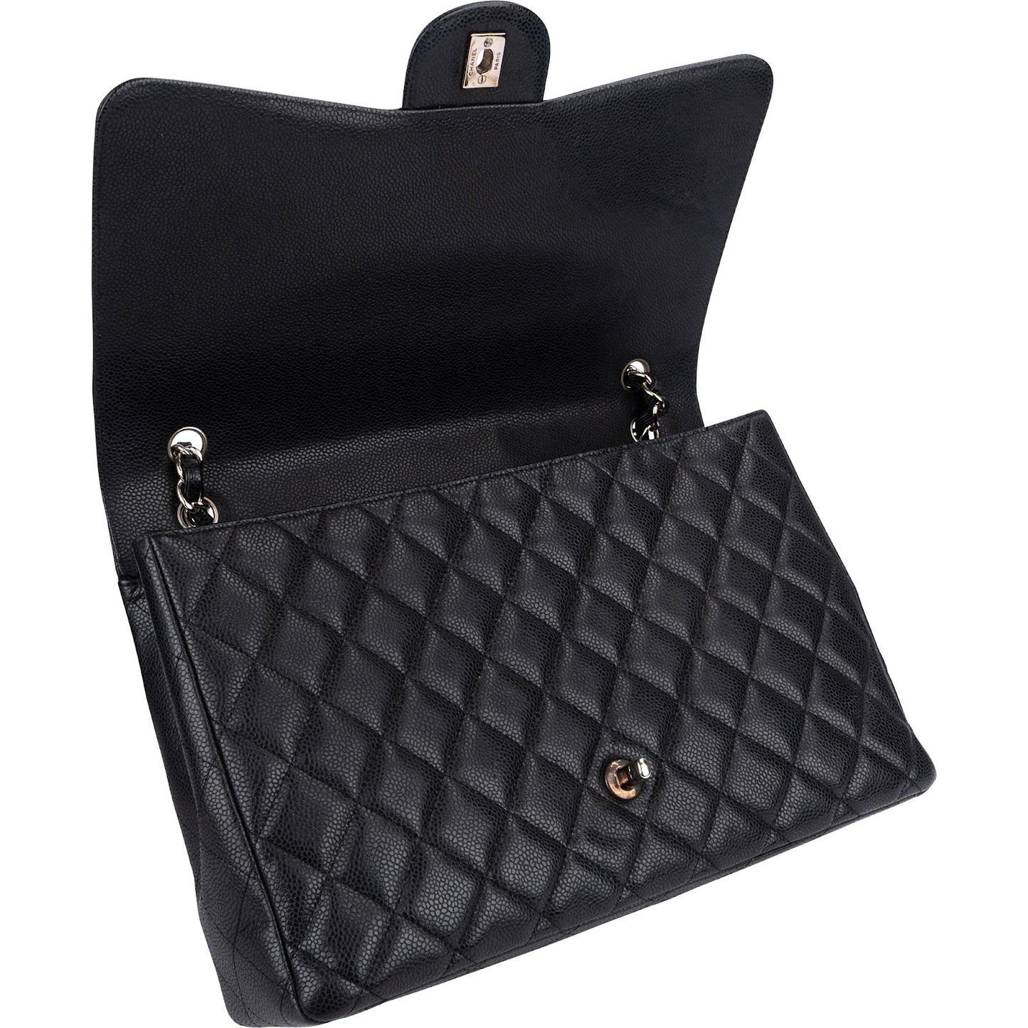 Chanel Quilted Caviar Leather Palladium Maxi Single Flap Crossbody Bag