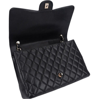 Chanel Quilted Caviar Leather Palladium Maxi Single Flap Crossbody Bag